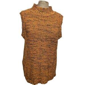 Nine West Women XL Yellow Marled Sleeveless Knit Top Sweater Chunky Fisherman